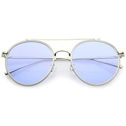 zeroUV Modern Slim Round Color Tone Aviator Sunglasses A871 Sunglasses White Smoke Silver Blue