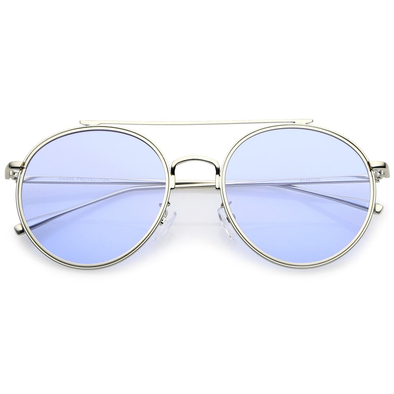 zeroUV Modern Slim Round Color Tone Aviator Sunglasses A871 Sunglasses White Smoke Silver Blue