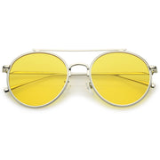 zeroUV Modern Slim Round Color Tone Aviator Sunglasses A871 Sunglasses White Smoke Silver Yellow