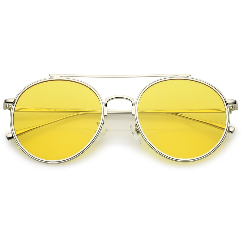zeroUV Modern Slim Round Color Tone Aviator Sunglasses A871 Sunglasses White Smoke Silver Yellow