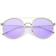 zeroUV Modern Slim Round Color Tone Aviator Sunglasses A871 Sunglasses White Smoke Silver Purple