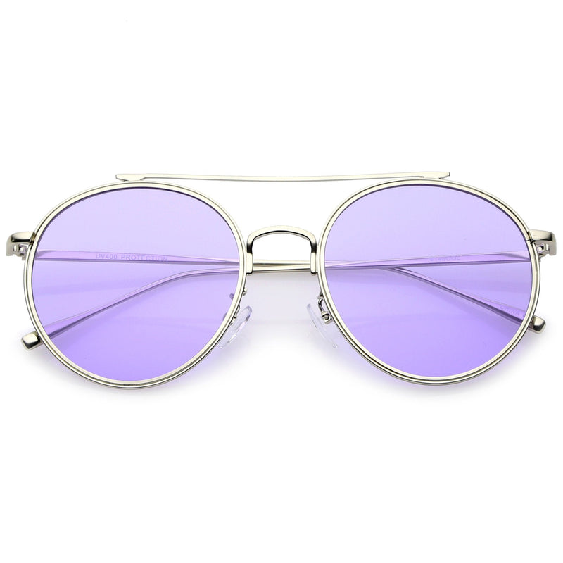 zeroUV Modern Slim Round Color Tone Aviator Sunglasses A871 Sunglasses White Smoke Silver Purple
