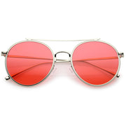 zeroUV Modern Slim Round Color Tone Aviator Sunglasses A871 Sunglasses White Smoke Silver Red