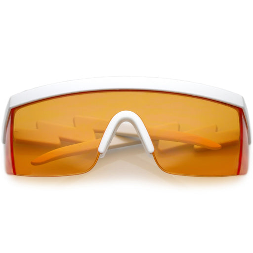 zeroUV Retro Flat Top Color Tone Half Frame Goggle Shield Sunglasses C546 Sunglasses White Smoke White Orange