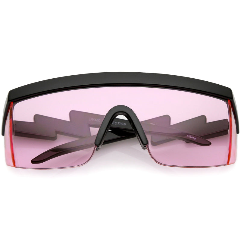 zeroUV Retro Flat Top Color Tone Half Frame Goggle Shield Sunglasses C546 Sunglasses Misty Rose Black Pink