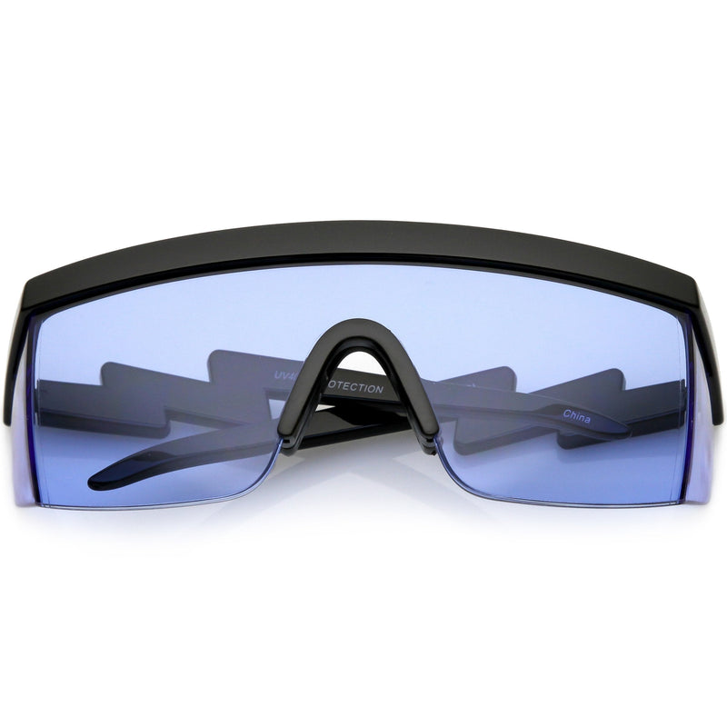 zeroUV Retro Flat Top Color Tone Half Frame Goggle Shield Sunglasses C546 Sunglasses Powder Blue Black Blue