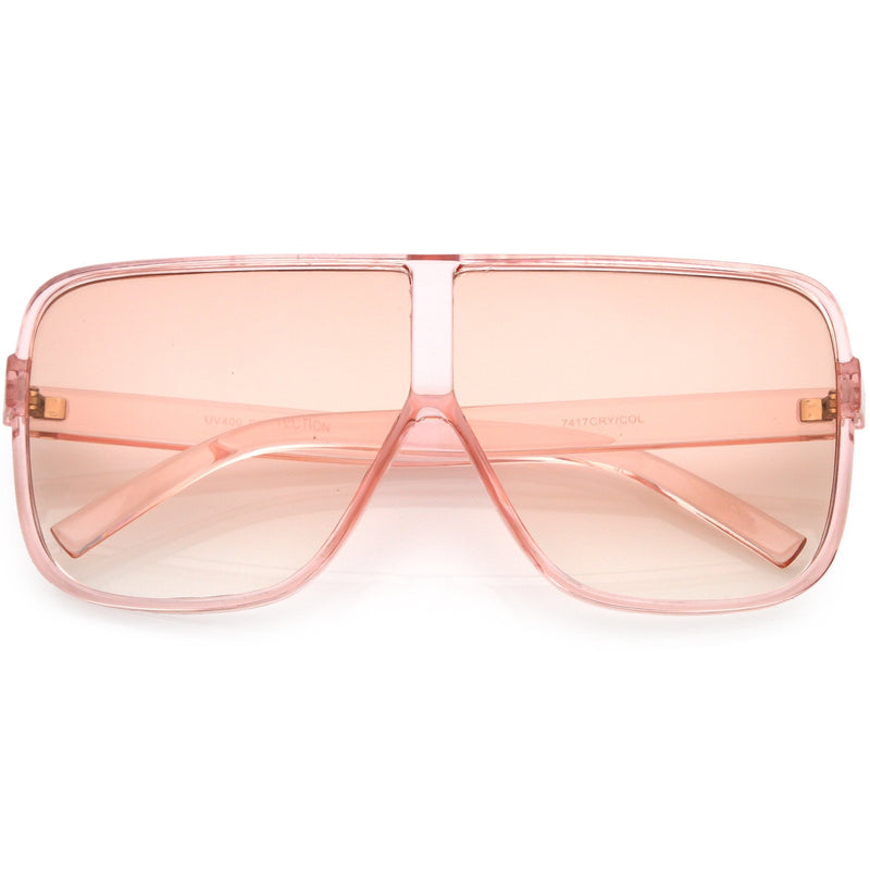 zeroUV Oversize Festival Flat Top Translucent Color Tone Sunglasses C582 Sunglasses Antique White Pink