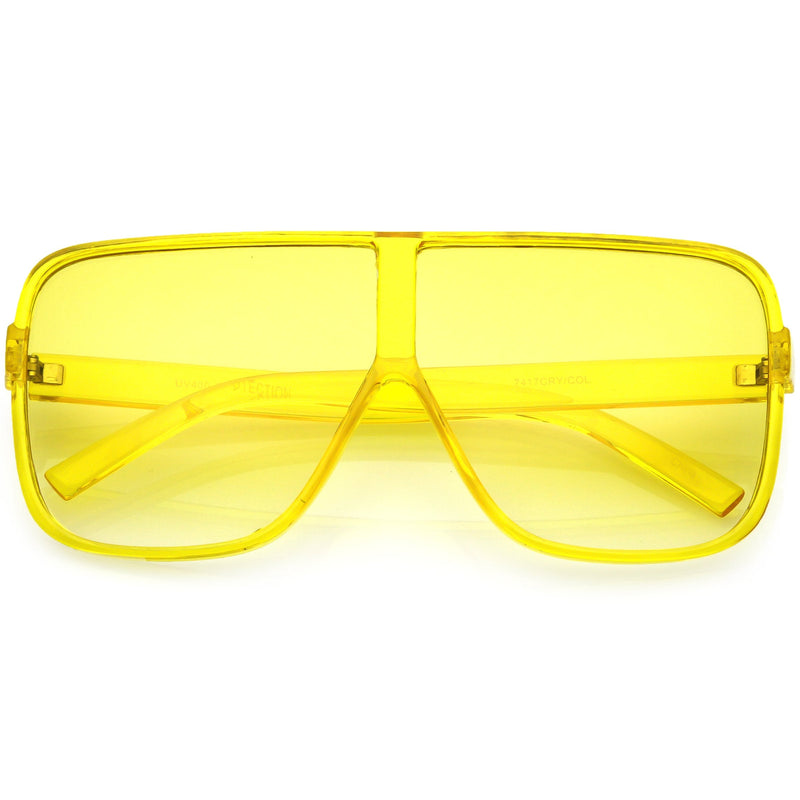 zeroUV Oversize Festival Flat Top Translucent Color Tone Sunglasses C582 Sunglasses Khaki Yellow