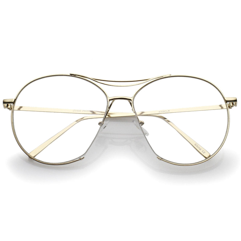 zeroUV Oversize Retro Modern Clear Lens Aviator Glasses C132 Glasses White Smoke Gold Clear