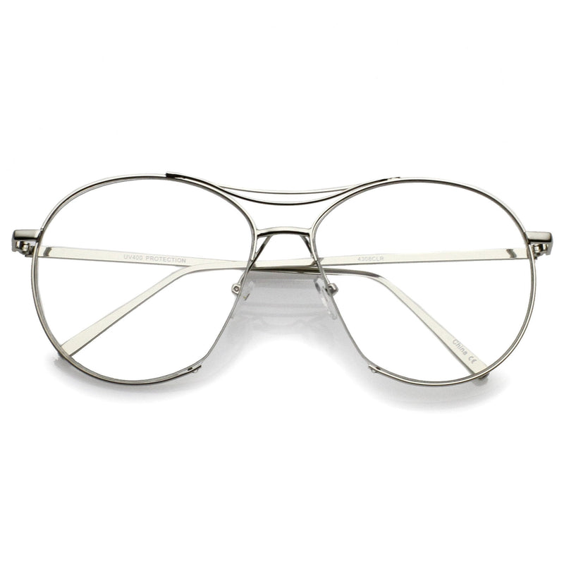 zeroUV Oversize Retro Modern Clear Lens Aviator Glasses C132 Glasses White Smoke Silver Clear