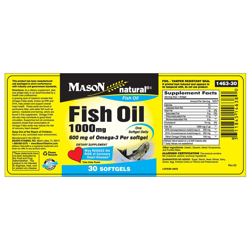 Mason Natural Mason Natural Fish Oil - Super Omega-3 (1000 Mg) Softgels Health & Beauty Goldenrod