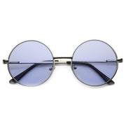 zeroUV Retro Hippie Mid Sized Round Color Lens Sunglasses 9814 Sunglasses White Smoke Silver Blue