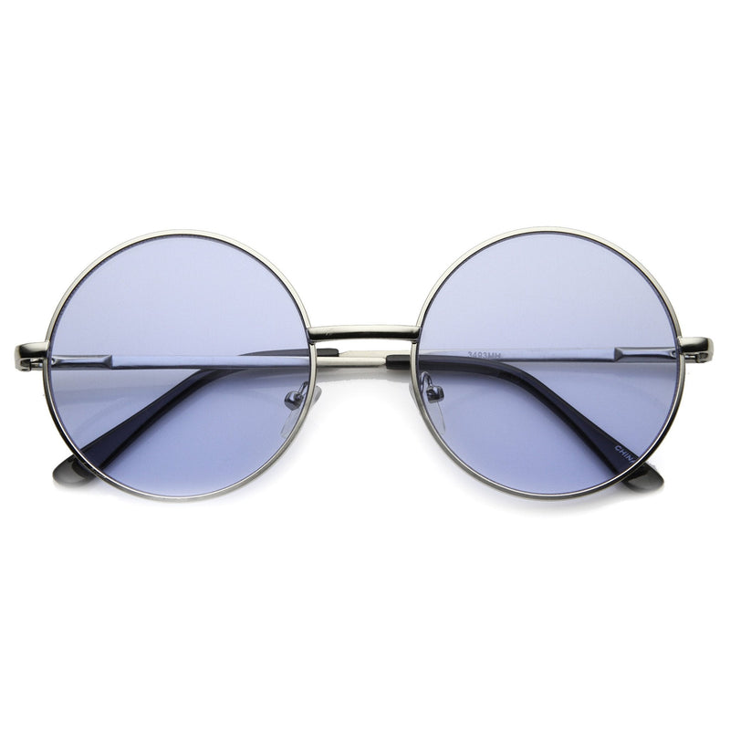 zeroUV Retro Hippie Mid Sized Round Color Lens Sunglasses 9814 Sunglasses White Smoke Silver Blue
