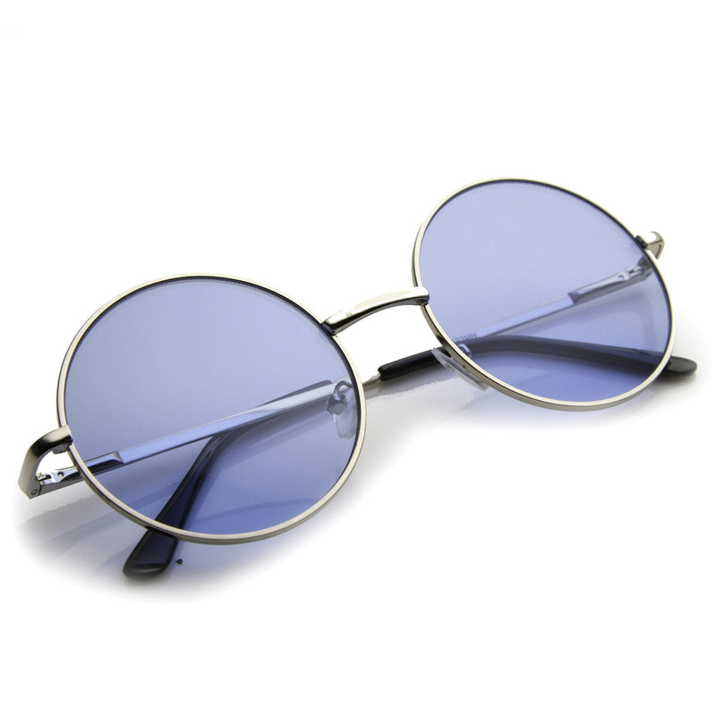 zeroUV Retro Hippie Mid Sized Round Color Lens Sunglasses 9814 Sunglasses White Smoke Silver Blue,Silver Yellow,Silver Red,Silver Purple,Silver Orange,Silver Green