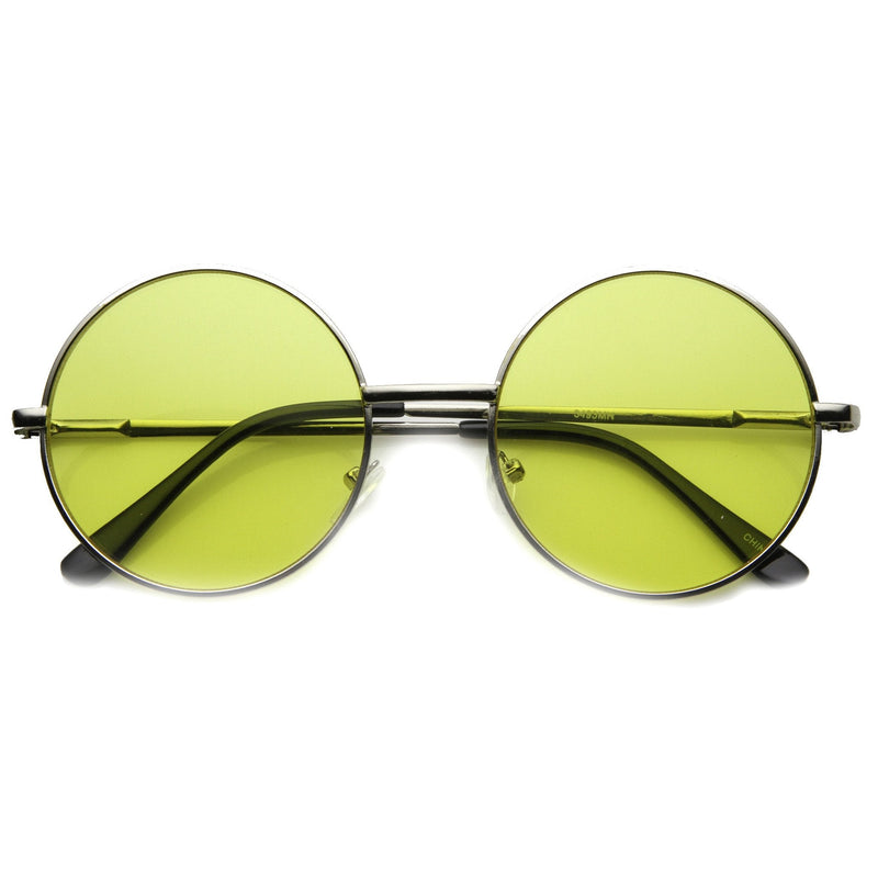 zeroUV Retro Hippie Mid Sized Round Color Lens Sunglasses 9814 Sunglasses White Smoke Silver Yellow