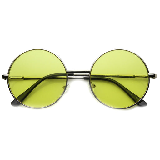 zeroUV Retro Hippie Mid Sized Round Color Lens Sunglasses 9814 Sunglasses White Smoke Silver Yellow
