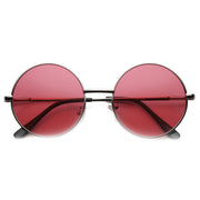 zeroUV Retro Hippie Mid Sized Round Color Lens Sunglasses 9814 Sunglasses White Smoke Silver Red