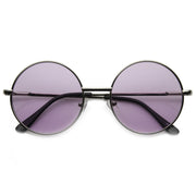 zeroUV Retro Hippie Mid Sized Round Color Lens Sunglasses 9814 Sunglasses White Smoke Silver Purple