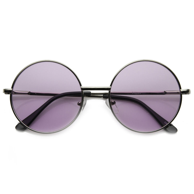 zeroUV Retro Hippie Mid Sized Round Color Lens Sunglasses 9814 Sunglasses White Smoke Silver Purple