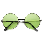 zeroUV Retro Hippie Mid Sized Round Color Lens Sunglasses 9814 Sunglasses White Smoke Silver Green