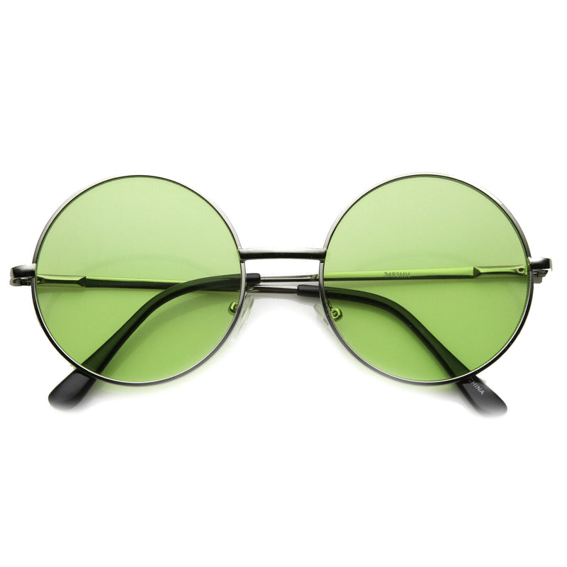 zeroUV Retro Hippie Mid Sized Round Color Lens Sunglasses 9814 Sunglasses White Smoke Silver Green