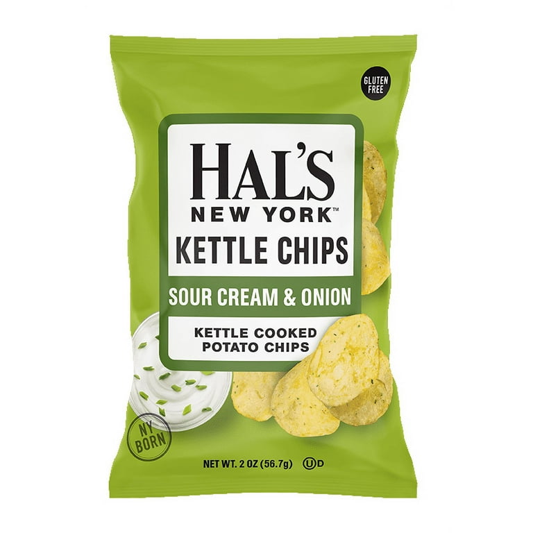 Oasis Snacks Oasis Snacks Hal’s New York Kettle Cooked Potato Chips Sour Creme & Onion 2 Oz (56.7 G) Chips White Smoke