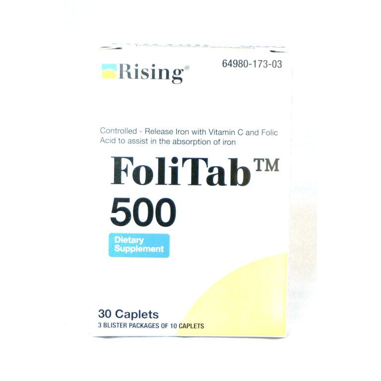 Rising Pharmaceuticals Rising Pharmaceuticals Pharma FoliTab 500 Controlled-Released Iron + Vit.C + Folic Acid-3x 10caps Vitamins & Supplements White Smoke