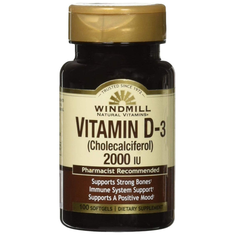 Windmill Windmill Vitamin D3 2000U Softgels Sugar Free 100 Ct Gelcap Vitamins & Supplements Black