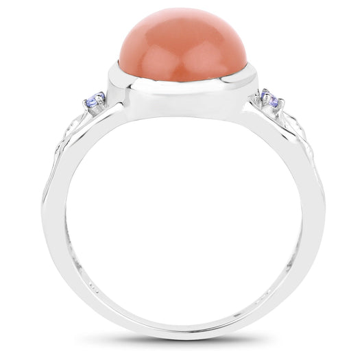 Bids.com 6.54 Carat Genuine Peach Moonstone and Tanzanite .925 Sterling Silver Ring Rings White Smoke size 7.00,size 9.00,size 6.00,size 8.00