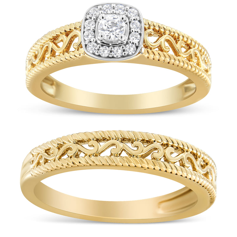Bids.com 14K Yellow Gold Plated .925 Sterling Silver 1/5 Cttw Diamond Halo and Milgrain Finish Engagement Ring Bridal Set (I-J Color I3 Clarity) - Size 7 Rings White Smoke 9 / Yellow.Sterling Silver,6 / Yellow.Sterling Silver,8 / Yellow.Sterling Silver,5 / Yellow.Sterling Silver,10 / Yellow.Sterling Silver,11 / Yellow.Sterling Silver,12 / Yellow.Sterling Silver,7 / Yellow.Sterling Silver