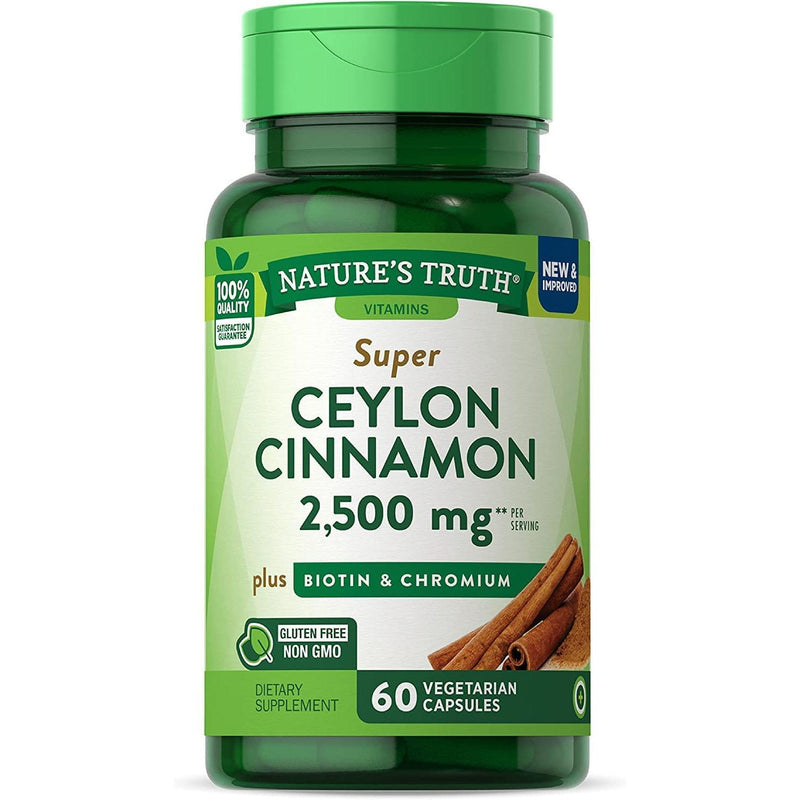 Nature's Truth Nature's Truth Super Ceylon Cinnamon 2,500mg Plus Biotin & Chromium Vegetarian Capsules 60ct Vitamins & Supplements White Smoke