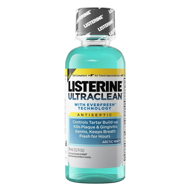 Listerine Listerine Ultraclean Oral Care Antiseptic Mouthwash To Help Fight Bad Breath Germs, Gingivitis, Plaque & Tartar, Rinse For Healthy Gums & Fresh Breath, Arctic Mint, Travel Size, 3.2 Fl. Oz Mouthwash White Smoke