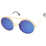 zeroUV Retro Round Steampunk Mirrored Lens Flip Up Sunglasses 8966 Sunglasses White Smoke Gold Ice