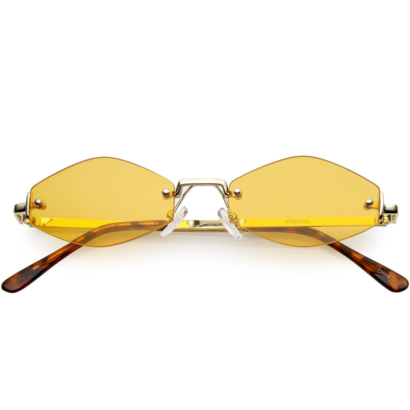 zeroUV 1990's Small Rimless Color Tone Geometric Hexagon Sunglasses C591 Sunglasses White Smoke Gold Orange