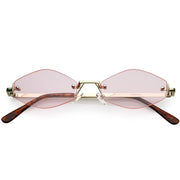 zeroUV 1990's Small Rimless Color Tone Geometric Hexagon Sunglasses C591 Sunglasses White Smoke Gold Pink