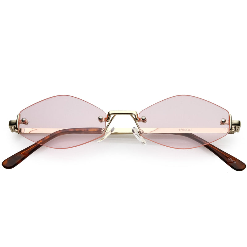 zeroUV 1990's Small Rimless Color Tone Geometric Hexagon Sunglasses C591 Sunglasses White Smoke Gold Pink