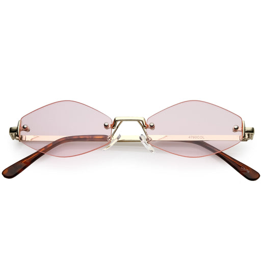zeroUV 1990's Small Rimless Color Tone Geometric Hexagon Sunglasses C591 Sunglasses White Smoke Gold Pink