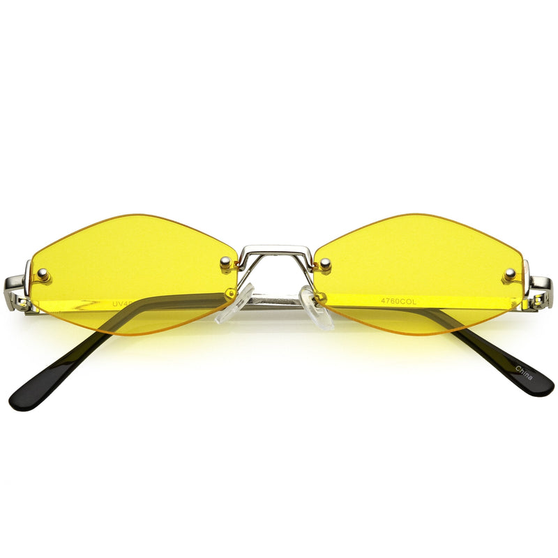 zeroUV 1990's Small Rimless Color Tone Geometric Hexagon Sunglasses C591 Sunglasses White Smoke Silver Yellow
