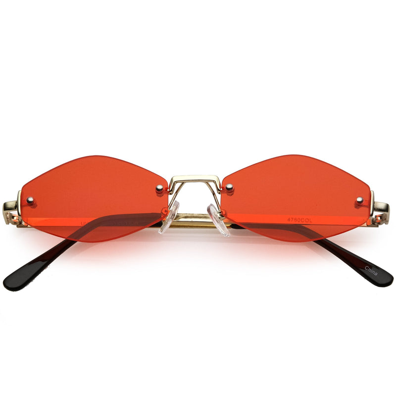 zeroUV 1990's Small Rimless Color Tone Geometric Hexagon Sunglasses C591 Sunglasses White Smoke Gold Red