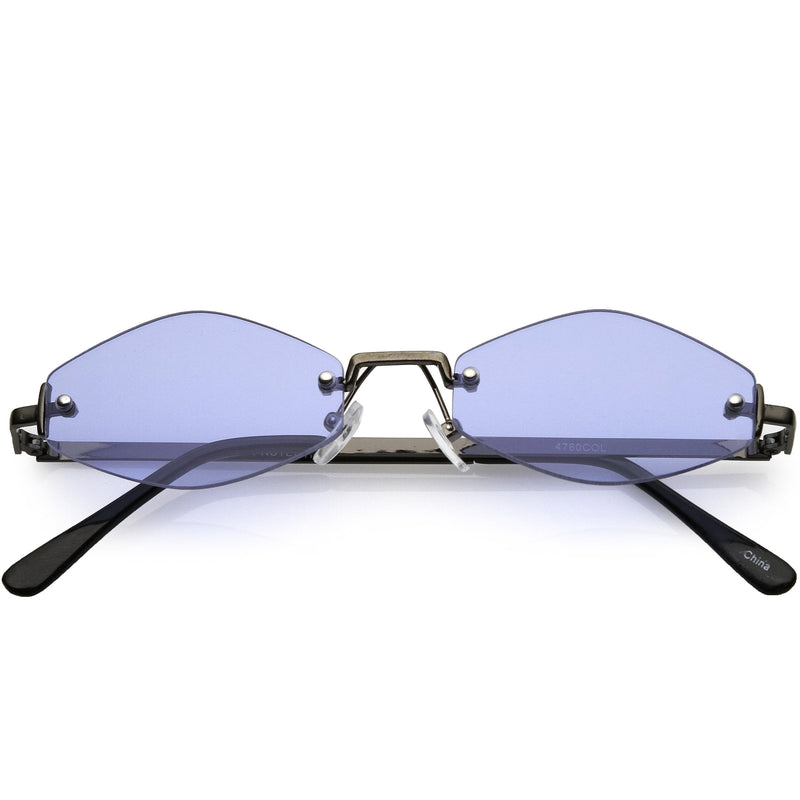 zeroUV 1990's Small Rimless Color Tone Geometric Hexagon Sunglasses C591 Sunglasses White Smoke Gunmetal Blue