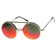 zeroUV Retro Round Steampunk Mirrored Lens Flip Up Sunglasses 8966 Sunglasses White Smoke Silver Fire