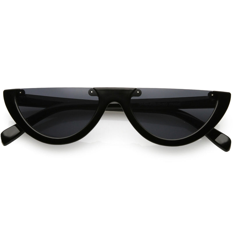 zeroUV Retro 90's Flat Top Moon Shape Cat Eye Sunglasses C569 Sunglasses Black Black Smoke