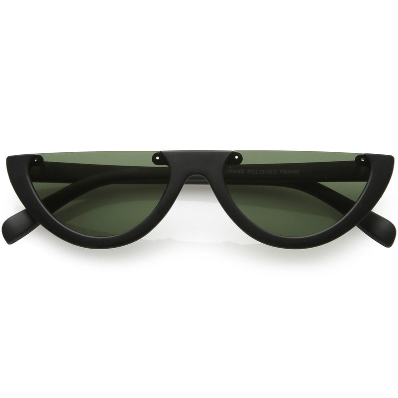 zeroUV Retro 90's Flat Top Moon Shape Cat Eye Sunglasses C569 Sunglasses White Smoke Matte Black Green