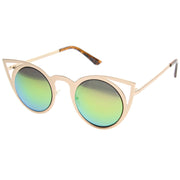 zeroUV Women's Laser Cut Round Metal Mirror Lens Sunglasses A102 Sunglasses White Smoke Black Blue Mirror,Black Yellow Mirror,Gold Pink Green Mirror,Silver Blue Green Mirror,Gold Silver Mirror,Gold Blue Mirror,Gold Brown Mirror,White Pink Green Mirror,Silver Silver Mirror,Black Silver Mirror