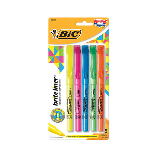 BiC BiC Brite Liner Highlighter, Chisel Tip, Assorted Colors, 5/Set Highlighters White Smoke
