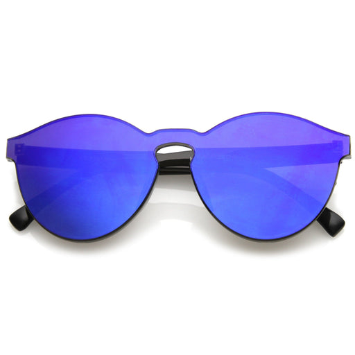 zeroUV 1980's Futuristic Monoblock Mirrored Flat Lens Sunglasses C123 Sunglasses White Smoke Dark Blue Mirror