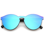 zeroUV 1980's Futuristic Monoblock Mirrored Flat Lens Sunglasses C123 Sunglasses White Smoke Green Mirror