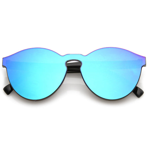 zeroUV 1980's Futuristic Monoblock Mirrored Flat Lens Sunglasses C123 Sunglasses White Smoke Green Mirror