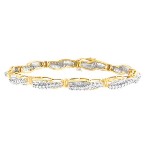 Bids.com 14K Yellow Gold Round and Baguette Cut Winding Love Diamond Bracelet (3.00 cttw, H-I Color, SI1-SI2 Clarity) Bracelets White Smoke Yellow.Gold / 7
