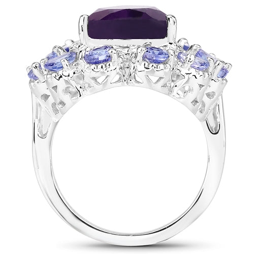 Bids.com 5.82 Carat Genuine Amethyst and Tanzanite .925 Sterling Silver Ring Rings White Smoke size 6.00,size 7.00,size 11.00,size 5.00,size 8.00,size 9.00